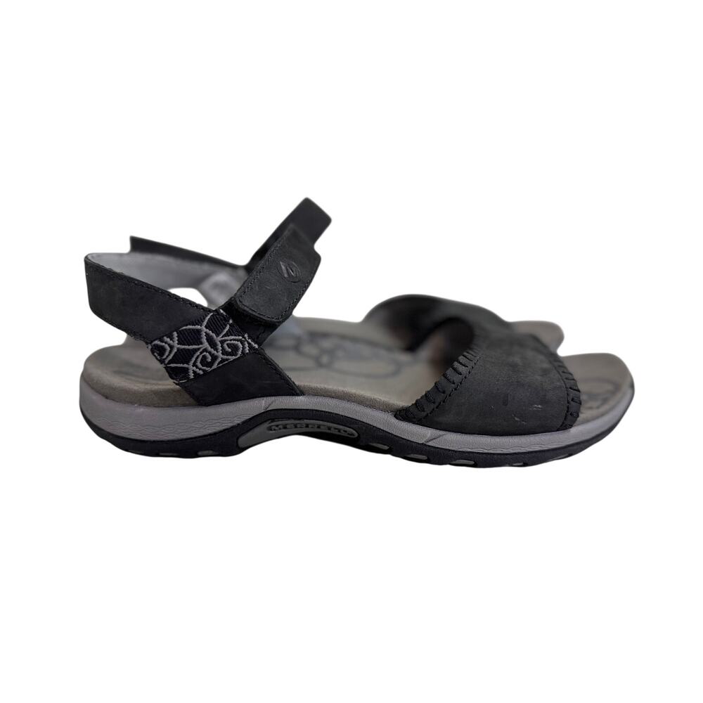 Merrell womens Q form black hibiscus slingback sport sandals cushioned sole Sz 8